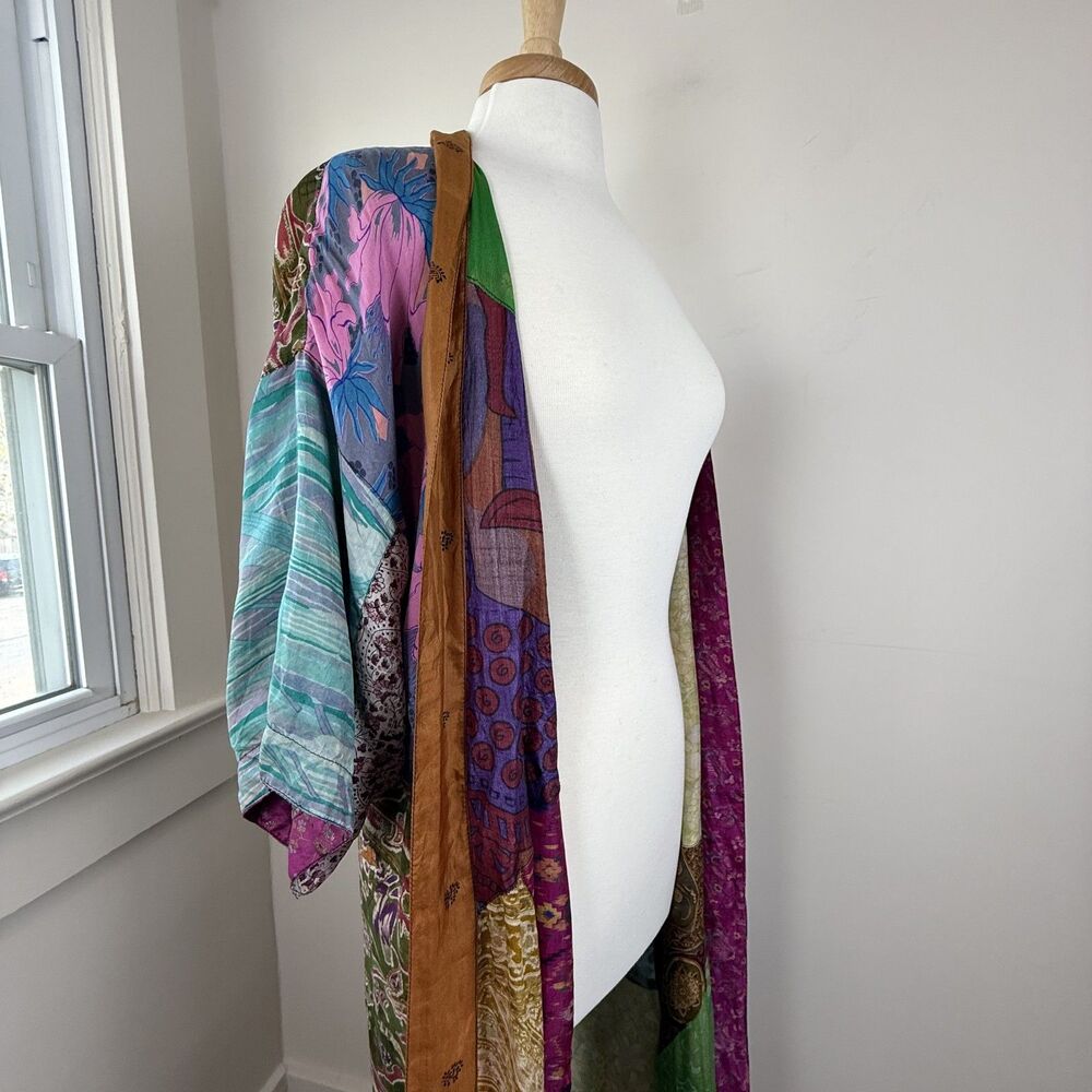 Vintage Reversible Silk Patchwork Kimono Duster | Long, Open Front